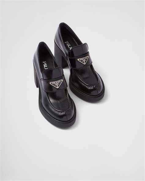 prada 45mm leather heeled loafers|prada high heeled loafers.